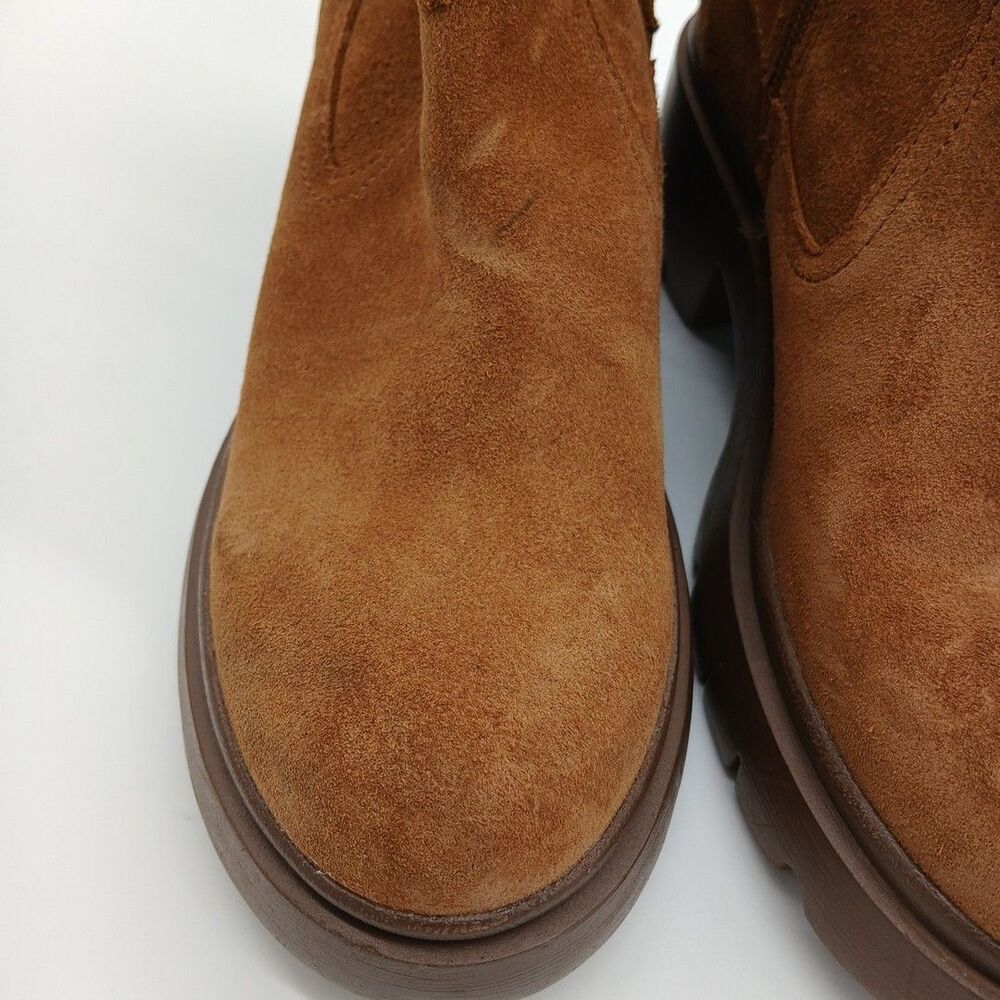 Steve Madden Coletta Lug Sole Tan Suede Buckle Ankle Booties Size 7 - Picture 8 of 10